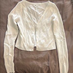 White Ribbed Cardigan Sweater